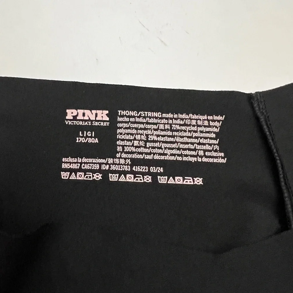 Victoria’s Secret PINK Black Logo Seamless smooth no show Thong Panties Large L - Picture 3 of 3